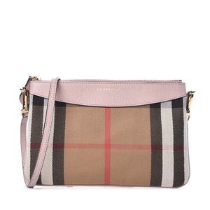 Burberry Peyton House Check Derby Leather Crossbody Shoulder Bag Pale Orchid
